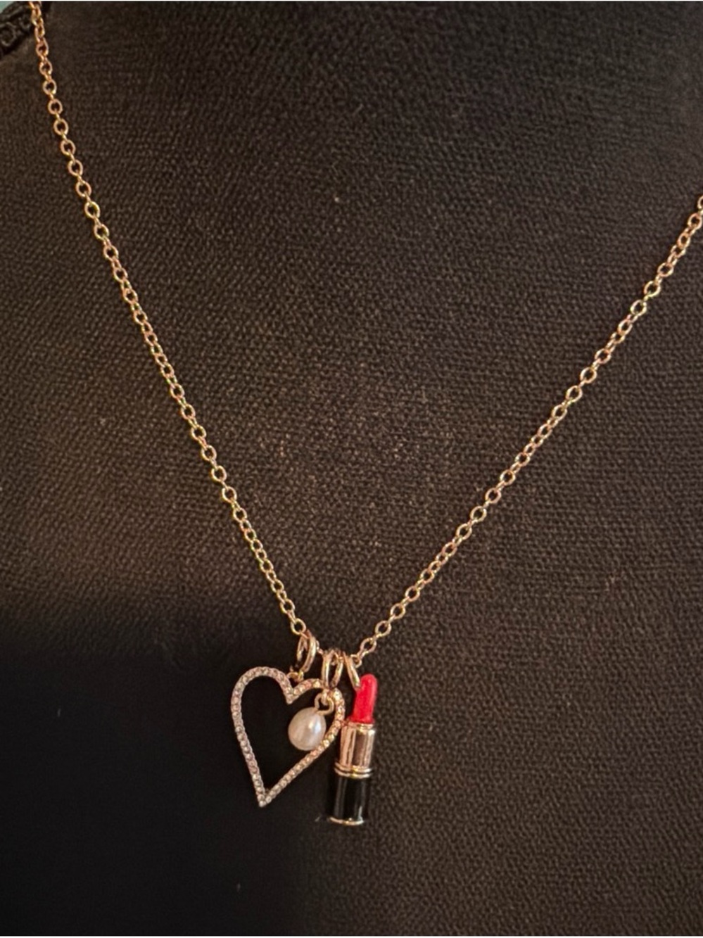 Baublebar adjustable Gold Heart & Red Lipstick Pendant Necklace - Women Jewelry